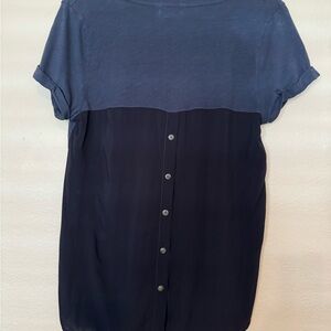 NWT Anthropologie t.la Navy Shirt With Button Detail On Back Size Petite XS